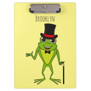 Funny frog with top hat cartoon clipboard