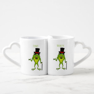 Funny frog with top hat cartoon coffee mug set