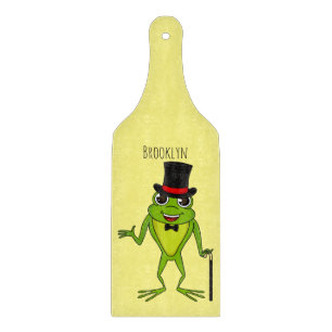 Funny frog with top hat cartoon cutting board