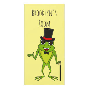 Funny frog with top hat cartoon door sign