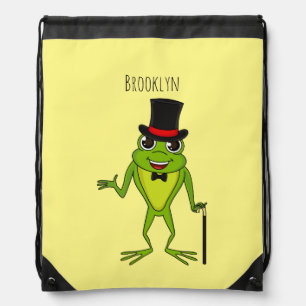 Funny frog with top hat cartoon drawstring bag
