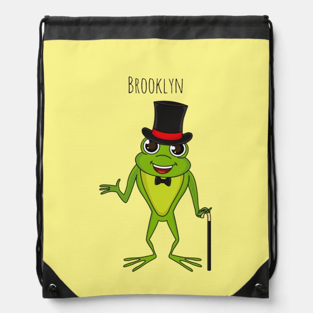Funny frog with top hat cartoon drawstring bag (Front)