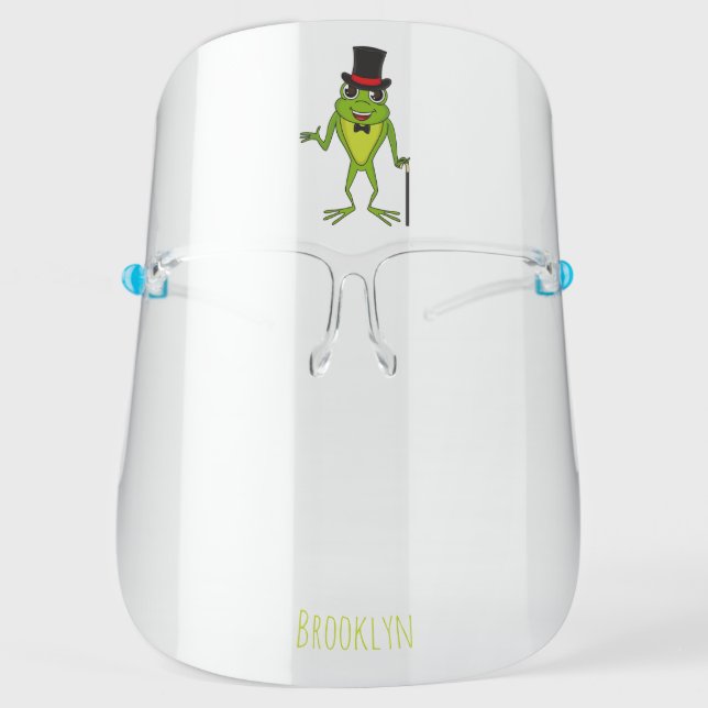 Funny frog with top hat cartoon  face shield (Front)