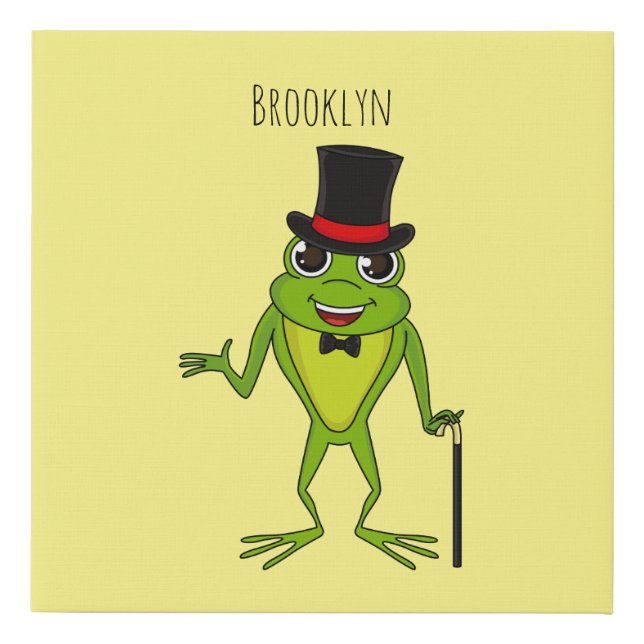 Funny frog with top hat cartoon faux canvas print (Front)