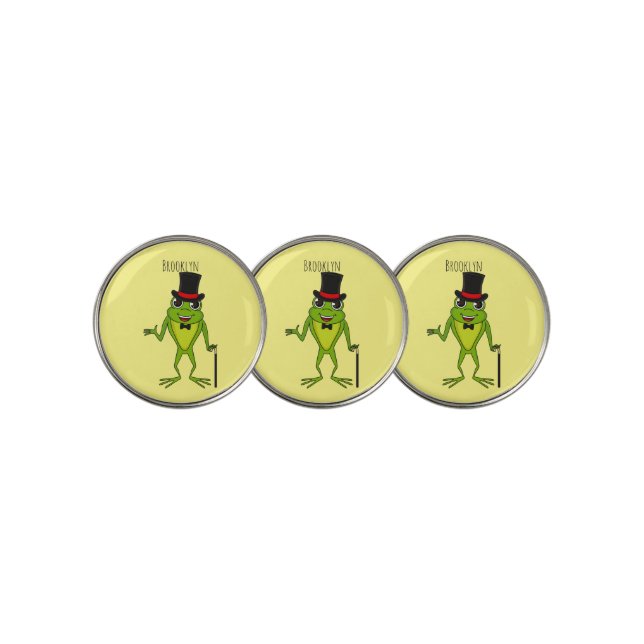 Funny frog with top hat cartoon golf ball marker (3 Up)