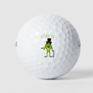 Funny frog with top hat cartoon golf balls