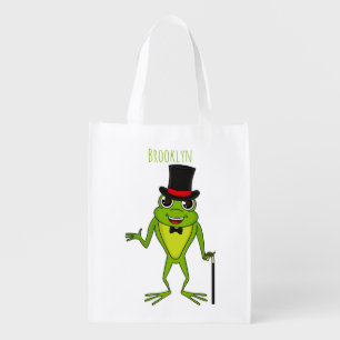 Funny frog with top hat cartoon grocery bag