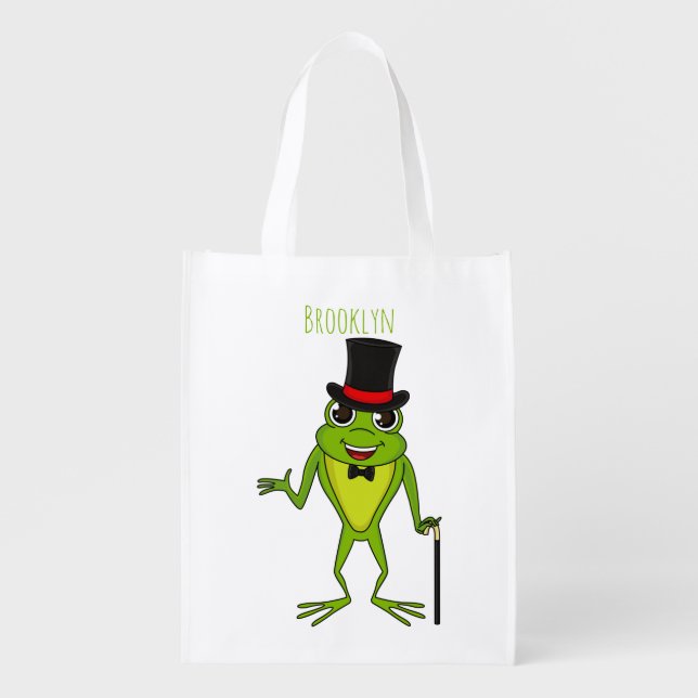 Funny frog with top hat cartoon grocery bag (Front)