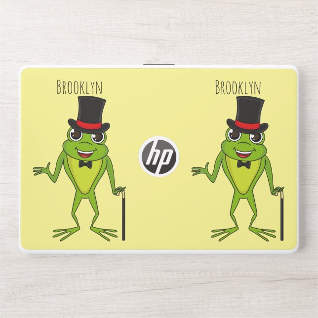 Funny frog with top hat cartoon HP laptop skin (Front)