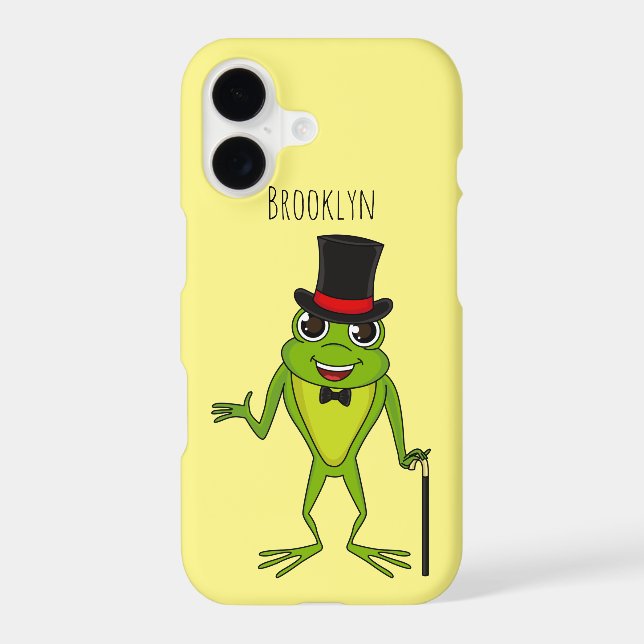 Funny frog with top hat cartoon iphone case (Back)