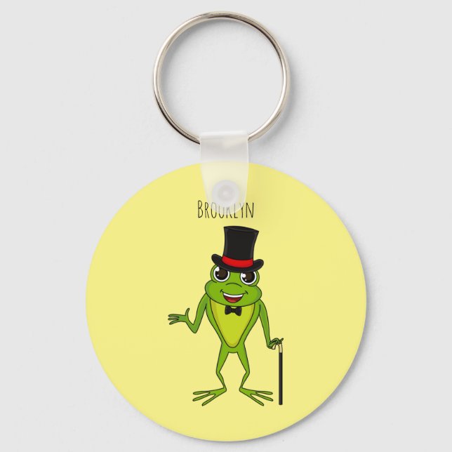 Funny frog with top hat cartoon keychain (Front)