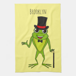 Funny frog with top hat cartoon kitchen towel