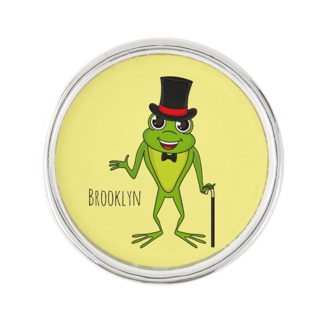 Funny frog with top hat cartoon  lapel pin (Front)
