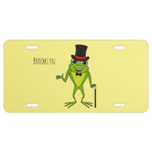 Funny frog with top hat cartoon license plate