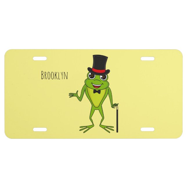 Funny frog with top hat cartoon license plate (Front)