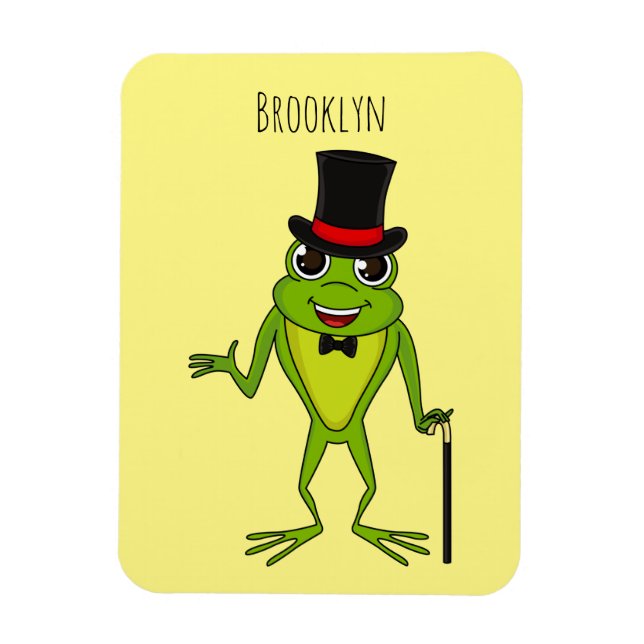 Funny frog with top hat cartoon magnet (Vertical)