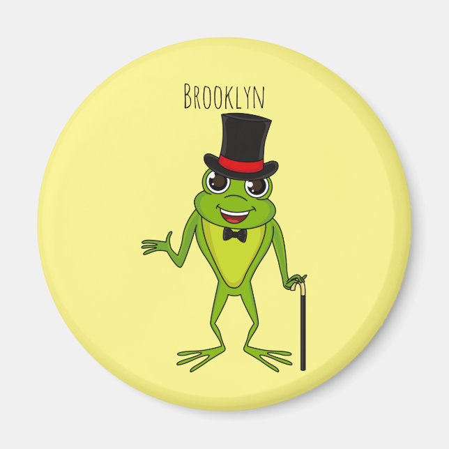 Funny frog with top hat cartoon magnet (Front)