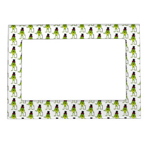 Funny frog with top hat cartoon magnetic frame
