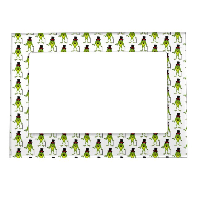 Funny frog with top hat cartoon magnetic frame (Front)