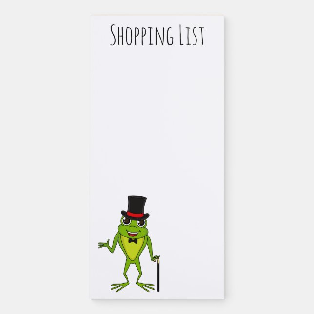 Funny frog with top hat cartoon magnetic notepad (Front)