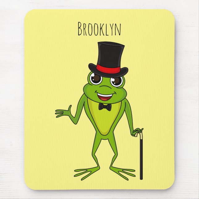 Funny frog with top hat cartoon mouse pad (Front)