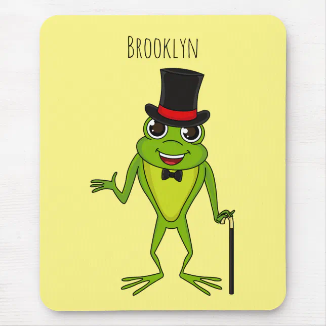 Funny frog with top hat cartoon mouse pad Zazzle