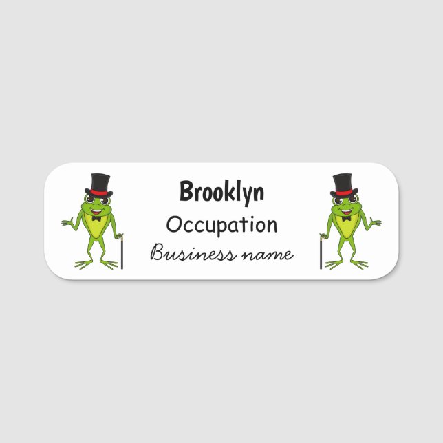Funny frog with top hat cartoon name tag (Front)