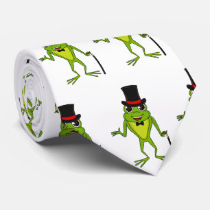 Funny frog with top hat cartoon neck tie