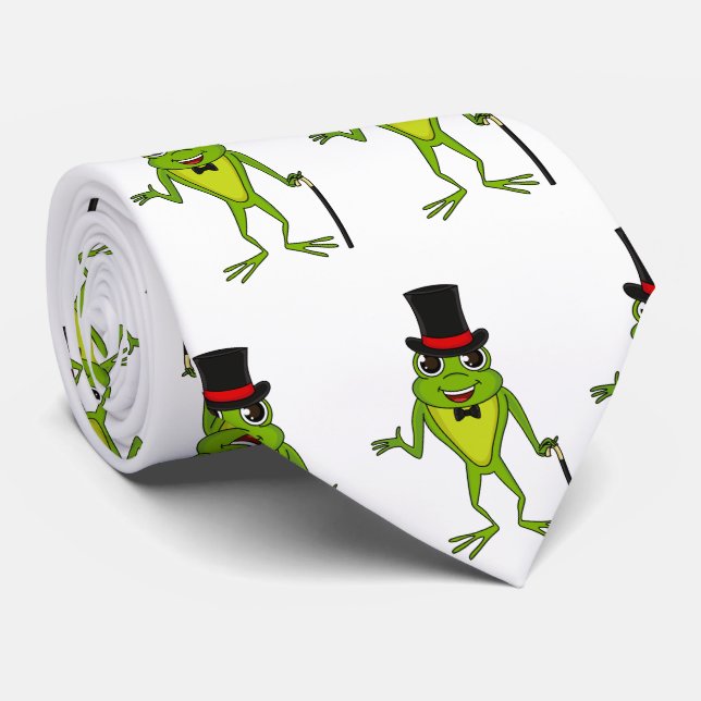 Funny frog with top hat cartoon neck tie (Rolled)