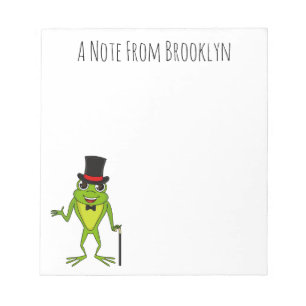 Funny frog with top hat cartoon notepad