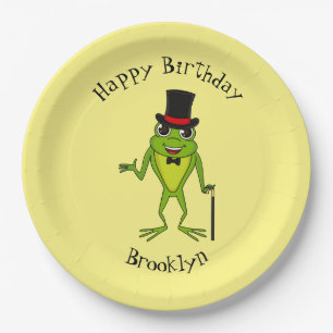 Funny frog with top hat cartoon paper plates