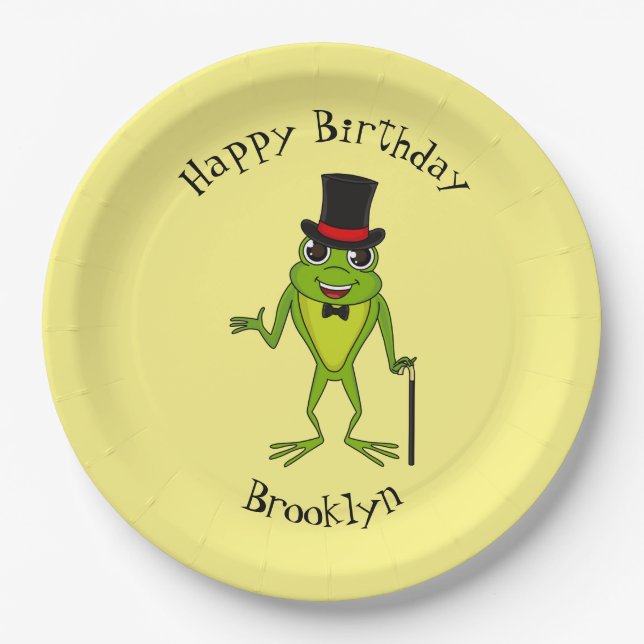 Funny frog with top hat cartoon paper plates (Front)