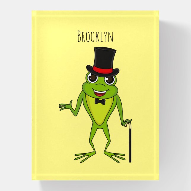 Funny frog with top hat cartoon paperweight (Vertical)