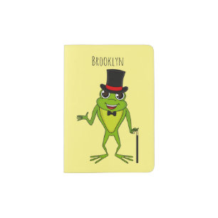 Funny frog with top hat cartoon passport holder