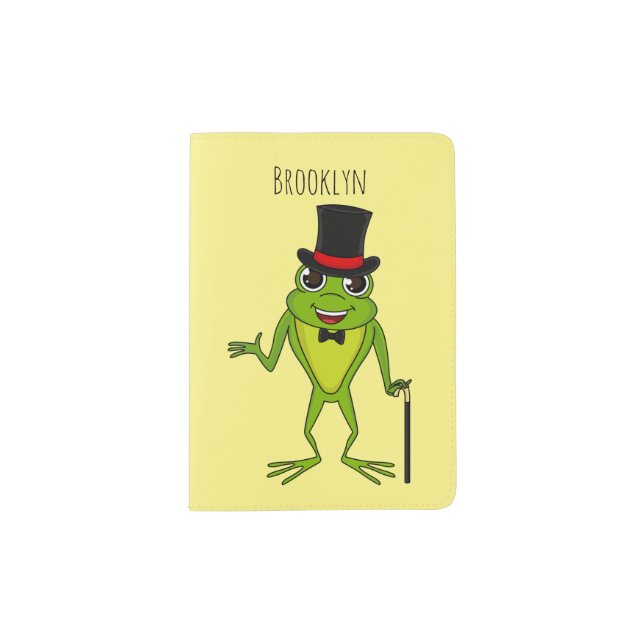 Funny frog with top hat cartoon passport holder (Front)