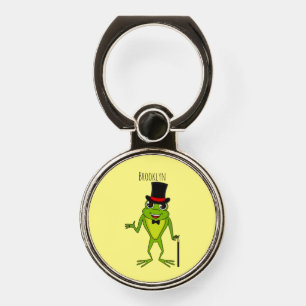 Funny frog with top hat cartoon phone ring stand