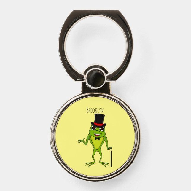 Funny frog with top hat cartoon phone ring stand (Front)
