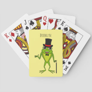 Funny frog with top hat cartoon poker cards