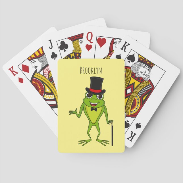 Funny frog with top hat cartoon poker cards (Back)