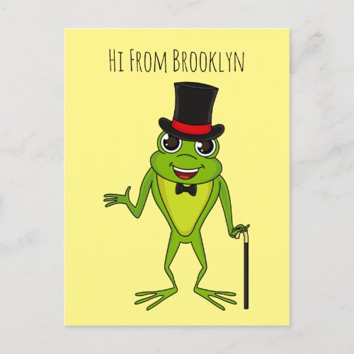 Funny frog with top hat cartoon postcard