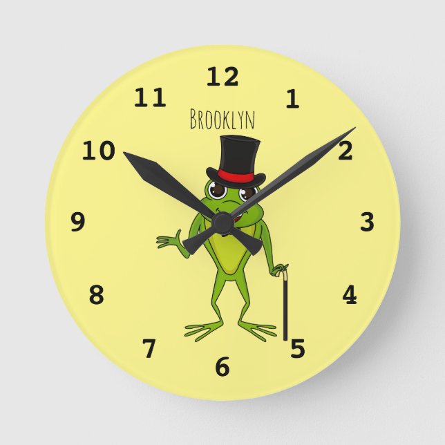 Funny frog with top hat cartoon round clock (Front)