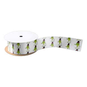 Funny frog with top hat cartoon satin ribbon