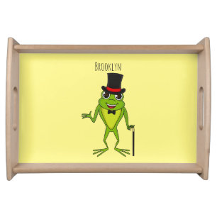 Funny frog with top hat cartoon serving tray