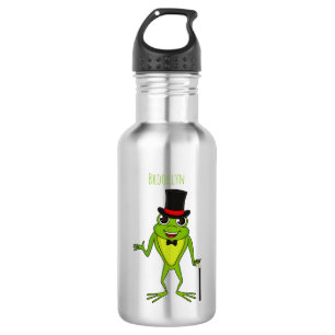 Funny frog with top hat cartoon stainless steel water bottle