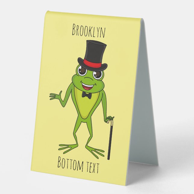 Funny frog with top hat cartoon table tent (Front)