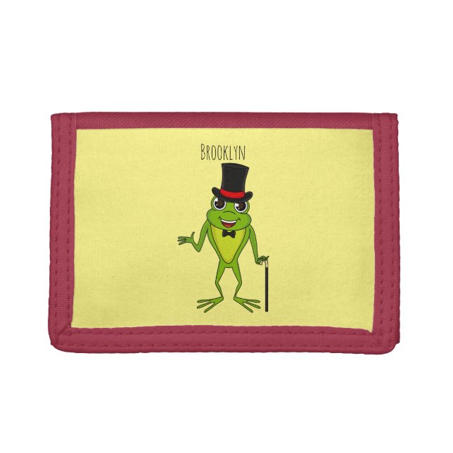 Funny frog with top hat cartoon trifold wallet (Front)