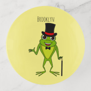 Funny frog with top hat cartoon trinket tray