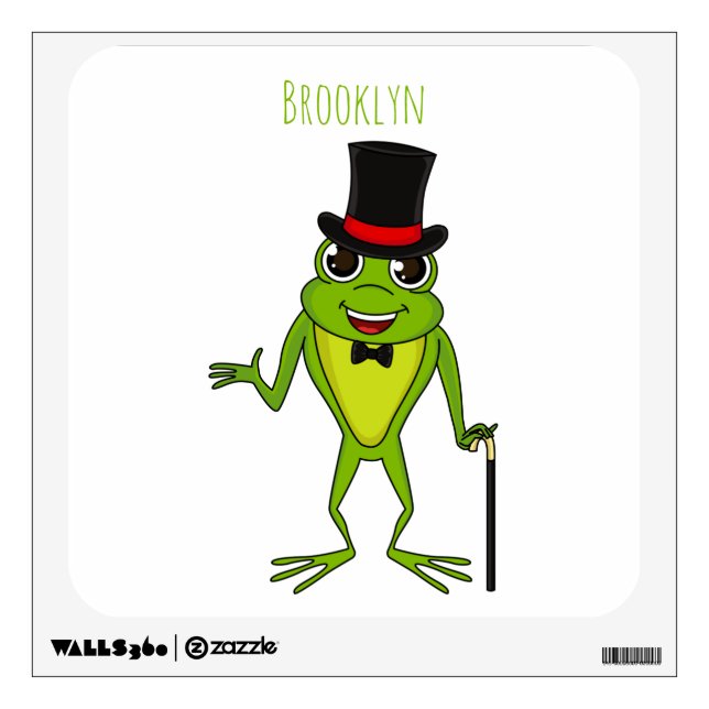 Funny frog with top hat cartoon wall decal (Front)
