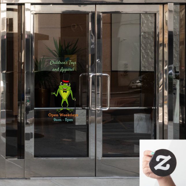 Funny frog with top hat cartoon window cling (Office Door)