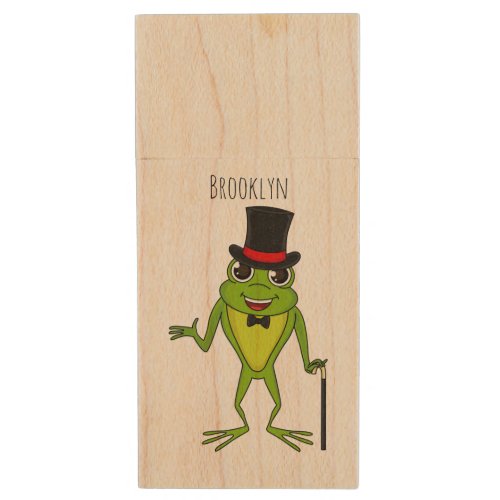 Funny frog with top hat cartoon wood flash drive